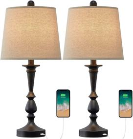 img 2 attached to Oneach USB Table Lamp Set Of 2 Modern Bedside Desk Lamps For Bedroom Living Room Office 22
