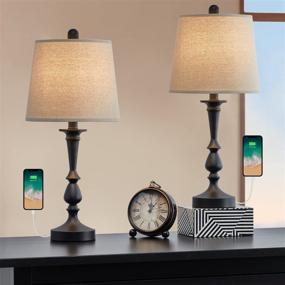 img 3 attached to Oneach USB Table Lamp Set Of 2 Modern Bedside Desk Lamps For Bedroom Living Room Office 22