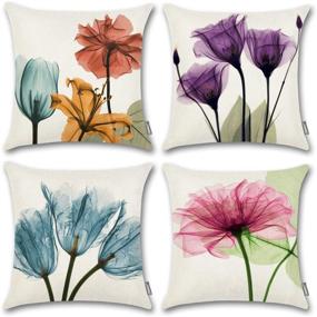 img 4 attached to 🌸 ONWAY Floral 18x18 Throw Pillow Covers: Pink Flower Decor for Spring Decor, Set of 4