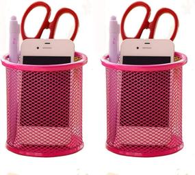 img 1 attached to Elife 2-Pack Hot Pink Mesh Desk Organizer for Sorting Pen Pencil Collection