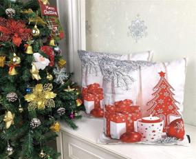 img 3 attached to 🎄 Booque Valley Christmas Pillow Covers - 2 Pack, Red Tree Xmas Decorative Cushion Cases - Hand Stitched Silver Jingle Bells on Soft Velvet - 18x18 Inch