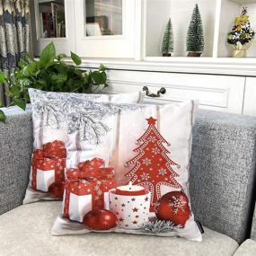 img 4 attached to 🎄 Booque Valley Christmas Pillow Covers - 2 Pack, Red Tree Xmas Decorative Cushion Cases - Hand Stitched Silver Jingle Bells on Soft Velvet - 18x18 Inch