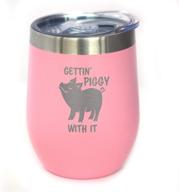 gettin' piggy wine tumbler: stainless steel insulated mug 🐷 with sliding lid - cute pig decor gift in pink logo