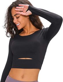 img 2 attached to 👚 Stylish Women's Workout Yoga Tops: Long Sleeve Athletic Yoga Sports Shirts with Removable Crop Top and Padded Compression
