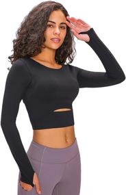 img 4 attached to 👚 Stylish Women's Workout Yoga Tops: Long Sleeve Athletic Yoga Sports Shirts with Removable Crop Top and Padded Compression