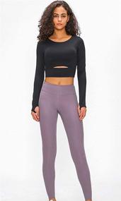 img 1 attached to 👚 Stylish Women's Workout Yoga Tops: Long Sleeve Athletic Yoga Sports Shirts with Removable Crop Top and Padded Compression