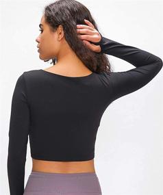 img 3 attached to 👚 Stylish Women's Workout Yoga Tops: Long Sleeve Athletic Yoga Sports Shirts with Removable Crop Top and Padded Compression