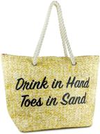 funky junque womens beach tote: trendy saying shoulder bag - large straw travel handbag logo