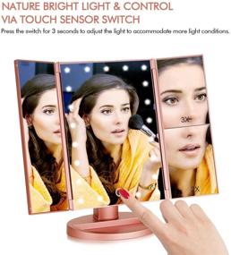 img 2 attached to Rose Gold Flymiro Tri-fold Lighted Vanity Makeup Mirror- Magnification of 3x/2x, 🌸 21 LED Lights, Touch Screen, 180° Free Rotation- Ideal for Countertop & Travel