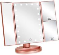 rose gold flymiro tri-fold lighted vanity makeup mirror- magnification of 3x/2x, 🌸 21 led lights, touch screen, 180° free rotation- ideal for countertop & travel logo