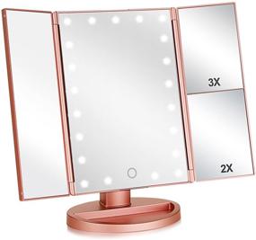 img 4 attached to Rose Gold Flymiro Tri-fold Lighted Vanity Makeup Mirror- Magnification of 3x/2x, 🌸 21 LED Lights, Touch Screen, 180° Free Rotation- Ideal for Countertop & Travel