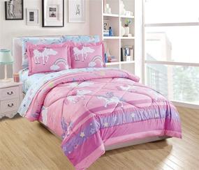 img 3 attached to Elegant Home Multicolor Unicorn Rainbow Castle Comforter Bedding Set for Girls/Kids - Unicorn Blue (Full Size)