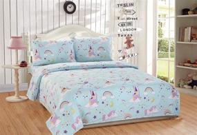 img 2 attached to Elegant Home Multicolor Unicorn Rainbow Castle Comforter Bedding Set for Girls/Kids - Unicorn Blue (Full Size)