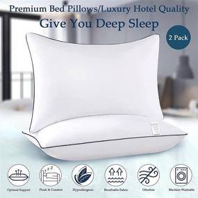 img 3 attached to 🛌 Queen Size Cooling Pillows for Sleeping - 2 Pack, Luxury Hotel Quality, Top-end Microfiber, Reversible, Breathable Cover - Ideal for Side, Stomach, and Back Sleepers (White, Queen) - Set of 2