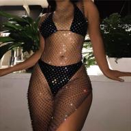 👙 black crystal woven skirt body chain for beach bikini rhinestone elastic chains: ideal festival, party, nightclub body jewelry for women and girls logo