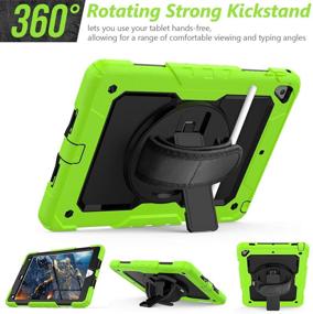 img 2 attached to 📱 Green HXCASEAC iPad 6th/5th Generation Case 9.7" 2018/2017 with Full Body Protection, Screen Protector, Pencil Holder, 360° Rotatable Kickstand & Hand Strap - Compatible with iPad Pro 9.7 & iPad Air 2