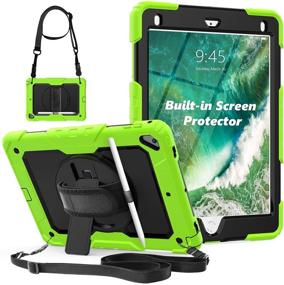 img 4 attached to 📱 Green HXCASEAC iPad 6th/5th Generation Case 9.7" 2018/2017 with Full Body Protection, Screen Protector, Pencil Holder, 360° Rotatable Kickstand & Hand Strap - Compatible with iPad Pro 9.7 & iPad Air 2