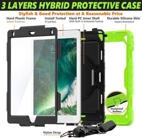 img 1 attached to 📱 Green HXCASEAC iPad 6th/5th Generation Case 9.7" 2018/2017 with Full Body Protection, Screen Protector, Pencil Holder, 360° Rotatable Kickstand & Hand Strap - Compatible with iPad Pro 9.7 & iPad Air 2