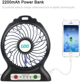 img 3 attached to 💨 New Black Rechargeable Desk Fan with Flashlight - Portable USB Fan, Battery Operated and Powerful for Phone Charging, Outdoor Activities, Office and Backpacking