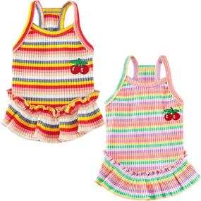 img 4 attached to 🌈 Vibrant Rainbow Striped Dog Dress with Cherry Print - Medium Size - Perfect for Spring and Summer - Cute Puppy Princess Skirt - Pet Clothes for Dogs and Cats