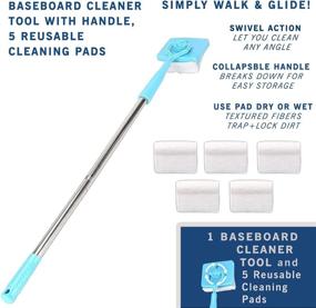 img 3 attached to 🧹 Baseboard Cleaner Tool with Adjustable Long Handle, 5 Reusable Cleaning Pads, No-Bending Mop Baseboard Cleaner for Bathroom Microfiber Cleaning