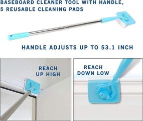 img 1 attached to 🧹 Baseboard Cleaner Tool with Adjustable Long Handle, 5 Reusable Cleaning Pads, No-Bending Mop Baseboard Cleaner for Bathroom Microfiber Cleaning