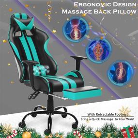 img 1 attached to 🔷 Aqua Blue PC Gaming Chair: Ferghana Ergonomic Gamer Chair with Height Adjustment, Headrest for Adults & Teens – Ideal for Gaming Room and Streaming Room Decor