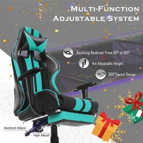 img 2 attached to 🔷 Aqua Blue PC Gaming Chair: Ferghana Ergonomic Gamer Chair with Height Adjustment, Headrest for Adults & Teens – Ideal for Gaming Room and Streaming Room Decor