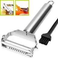 stainless steel julienne potato peeler for fruits and vegetables - dual blade slicer for carrots, multifunctional grater with sharp zesters logo