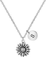 joycuff dainty sunflower necklace with silver daisy flower charm pendant – personalized letter jewelry for her, women, daughter, sister, wife, and best friend – monogrammed, inspirational gift logo