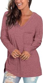 img 3 attached to 👚 Stylish CALOER Women's V-Neck Sweatshirts: Long Sleeve, Oversized & Pocketed Tunic Tops