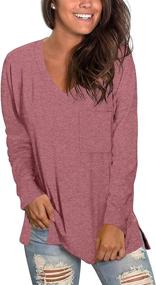 img 4 attached to 👚 Stylish CALOER Women's V-Neck Sweatshirts: Long Sleeve, Oversized & Pocketed Tunic Tops