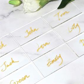 img 4 attached to 🎉 40PCS Clear Acrylic Place Cards for Weddings, Guest Names and Escort Cards – Rectangle Acrylic Tiles for Dining Seating Chart Place Cards at Birthday Parties and Events, with Protective Film