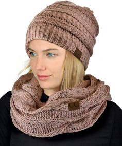 img 1 attached to Colorful Confetti Cable Knit Beanie and Infinity Loop Scarf Set: C.C Soft Stretch for Effortless Style