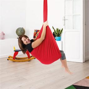 img 1 attached to DreamGYM Sensory Swing: X-Large Therapy Swing for Autism, SPD, Anxiety - Red Compression Swing - 95% Cotton - Includes Hardware