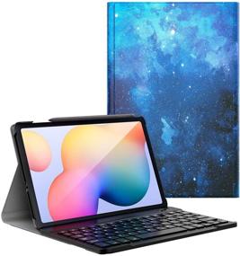 img 4 attached to 🔷 Dadanism Keyboard Case for Samsung Galaxy Tab S6 Lite 10.4'' 2020 - Ultra-Thin Stand Cover with Bluetooth Keyboard - Blue Sky Star
