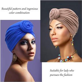 img 2 attached to 3 Pieces African Turban for Women: Pre-Tied Bonnet Beanie Cap Headwrap by SATINIOR