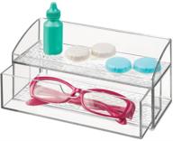 🚿 mdesign compact plastic bathroom organizer storage center - clear, 1 compartment, 1 drawer for contacts, glasses, dental floss, tweezers, vitamins, medicine logo