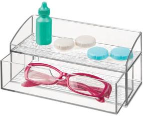 img 4 attached to 🚿 mDesign Compact Plastic Bathroom Organizer Storage Center - Clear, 1 Compartment, 1 Drawer for Contacts, Glasses, Dental Floss, Tweezers, Vitamins, Medicine