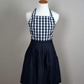 img 3 attached to 👩 Набор фартука для хозяйки и кухонной салфетки в клетку "Gingham" для мамы и дочери в морском стиле - для женщин и девочек дошкольного возраста