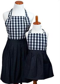 img 4 attached to 👩 Набор фартука для хозяйки и кухонной салфетки в клетку "Gingham" для мамы и дочери в морском стиле - для женщин и девочек дошкольного возраста