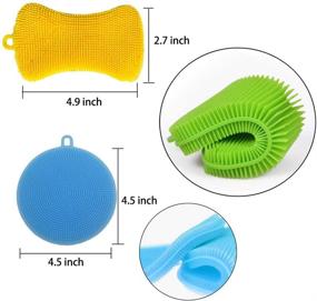 img 1 attached to 🧽 4PACK Silicone Sponge Dish Washing Brush Scrubber: Food Grade, Melon Fruit Pot Bowl Kitchen Decontamination, Oil-Free, Silica Gel Cleaning Cloth, Reusable in Four Colors, Round Soap Shape