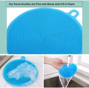img 3 attached to 🧽 4PACK Silicone Sponge Dish Washing Brush Scrubber: Food Grade, Melon Fruit Pot Bowl Kitchen Decontamination, Oil-Free, Silica Gel Cleaning Cloth, Reusable in Four Colors, Round Soap Shape