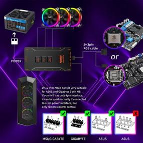 img 1 attached to 🌈 Темный Flash 120мм RGB Вентилятор 3 шт.: адресуемый ARGB вентилятор совместимый с Asus Aura Sync, безшумная работа, высокопроизводительные вентиляторы корпуса ПК с управляющим хабом