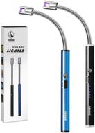 🕯️ vehhe candle lighter pack of 2 - rechargeable electric lighter with led battery display, safety switch and flexible neck - usb lighter for candles, camping, grill, gas stoves, cooking (black and blue) logo