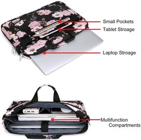 img 1 attached to 💼 MOSISO Laptop Shoulder Bag: Compatible with MacBook Pro 16 inch A2141/Pro Retina A1398, 15-15.6 inch Notebook, Polyester Peony Messenger Carrying Briefcase Sleeve with Adjustable Depth at Bottom, Black - Premium Quality & Stylish Design!