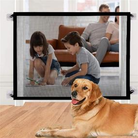 img 4 attached to 🐾 Portable Pet Safety Guard Mesh Dog Gate with White Hooks and Strips - Wide Folding Safety Fence for Hall Doorway and Stair, 43" X 28