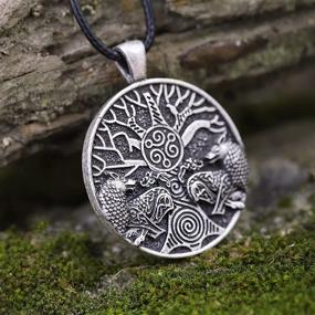 img 1 attached to HAQUIL Viking Necklace: Wolves & Ravens of Odin with Tree 🐺 of Life Pendant – Premium Faux Leather Cord – Perfect Viking Jewelry Gift