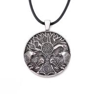 haquil viking necklace: wolves & ravens of odin with tree 🐺 of life pendant – premium faux leather cord – perfect viking jewelry gift logo