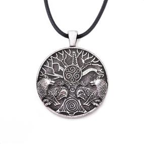 img 4 attached to HAQUIL Viking Necklace: Wolves & Ravens of Odin with Tree 🐺 of Life Pendant – Premium Faux Leather Cord – Perfect Viking Jewelry Gift